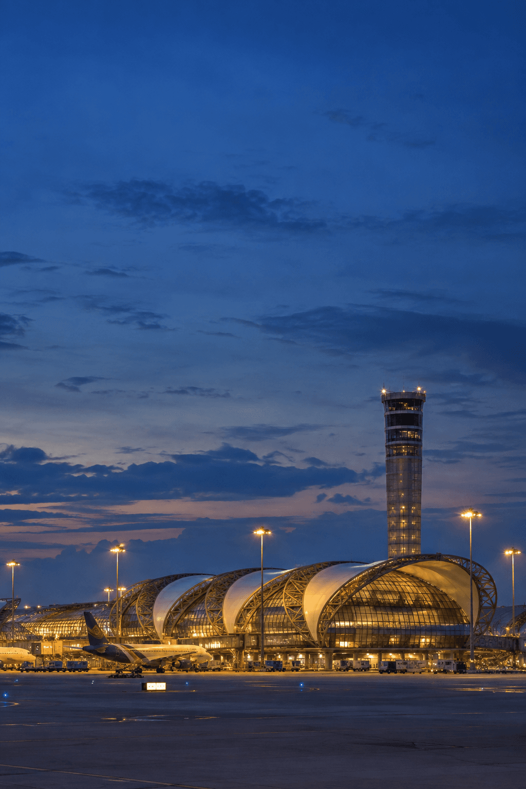 Airport terminal at dusk